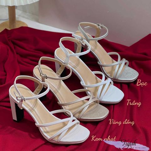  Sandal 9p gót trụ mũi vuông 3 quai chéo - MS: S9-85002 