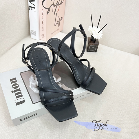  Sandal 7p gót trụ mika mũi vuông quai ngang chéo lệch - MS: S7-23020 