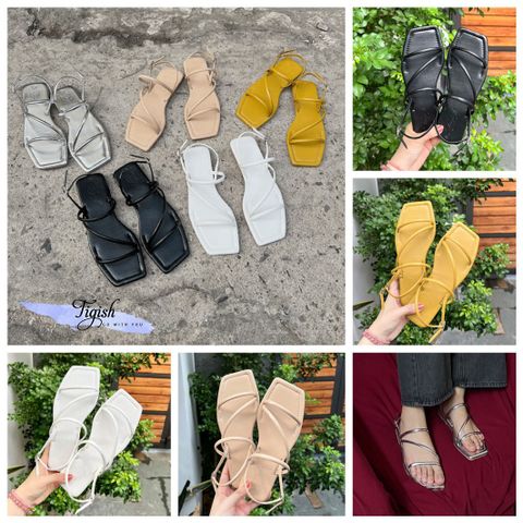  Sandal xẹp mũi vuông quai ngang chéo talong may chỉ - MS: SX-25069 