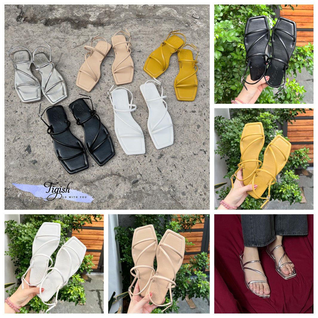 Sandal xẹp mũi vuông quai ngang chéo talong may chỉ - MS: SX-25069