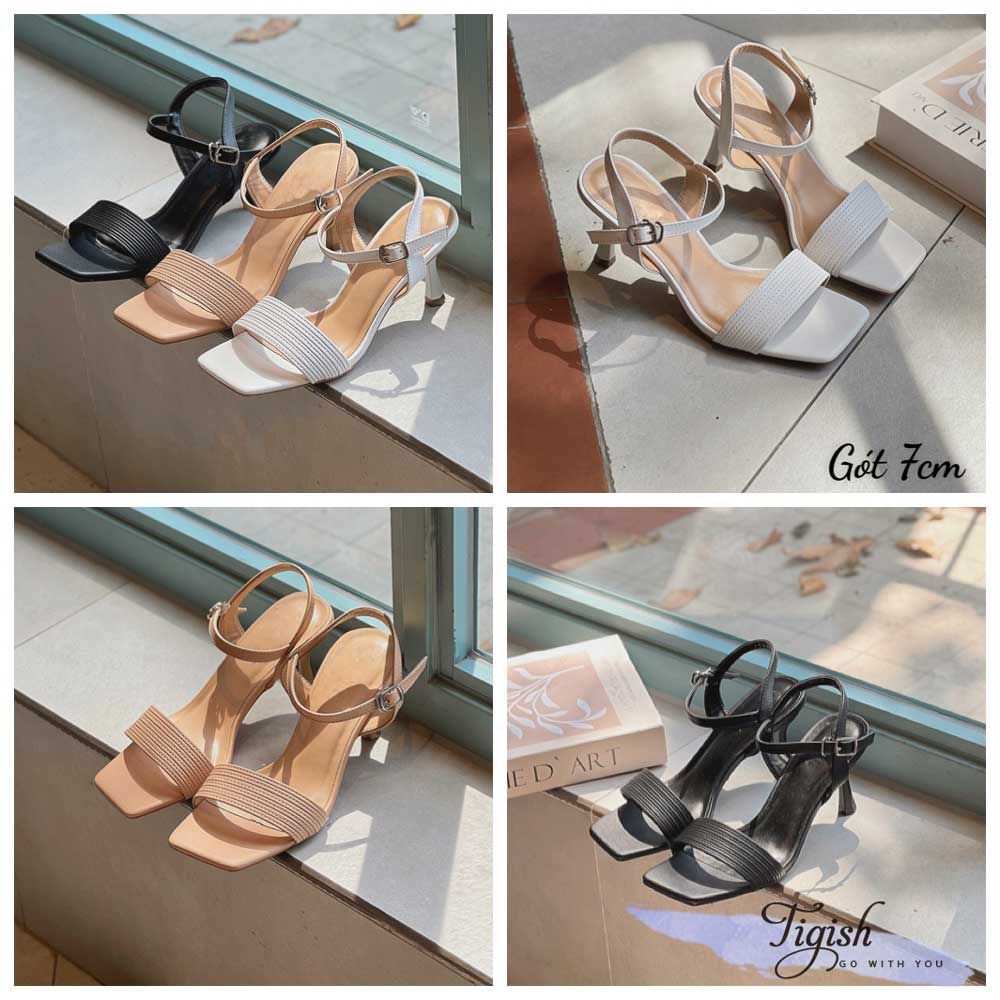 Sandal 7p gót vuông nhỏ sơn mũi vuông bảng ngang may chỉ - MS: S7-26033