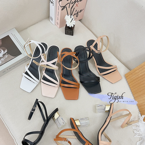  Sandal 7p gót trụ mika mũi vuông quai ngang chéo lệch - MS: S7-23020 