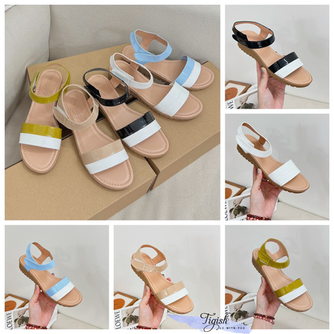  Sandal 3p mũi tròn quai ngang phối màu - MS: S3-63001 