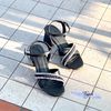 Sandal 5p gót vuông mũi vuông 2 quai chéo dúm viền đá - MS: S5-23045