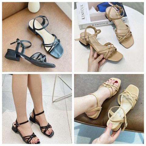  Sandal 5p gót xéo mũi vuông 4 quai mảnh đan chéo - MS: S5-22013 