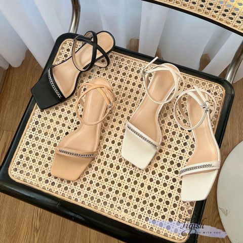  Sandal 5P gót nhin mũi vuông quai ngang dây xích - MS: S5-26020 