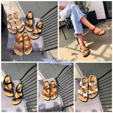  Giày Sandal nữ đế trấu Deta kẹp ngón phối khóa. MS: SX-24010 