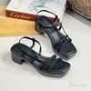 Sandal 5p gót trụ mũi vuông 2 quai mảnh nối eo - MS: S5-58003