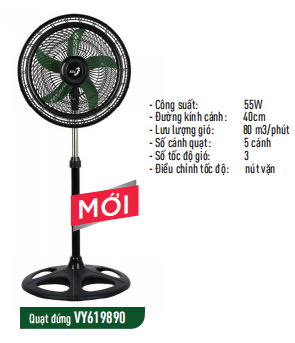 QUẠT ĐỨNG ASIA TURBO ONE VY619890/VY619790 - 55W (ĐEN/XÁM)