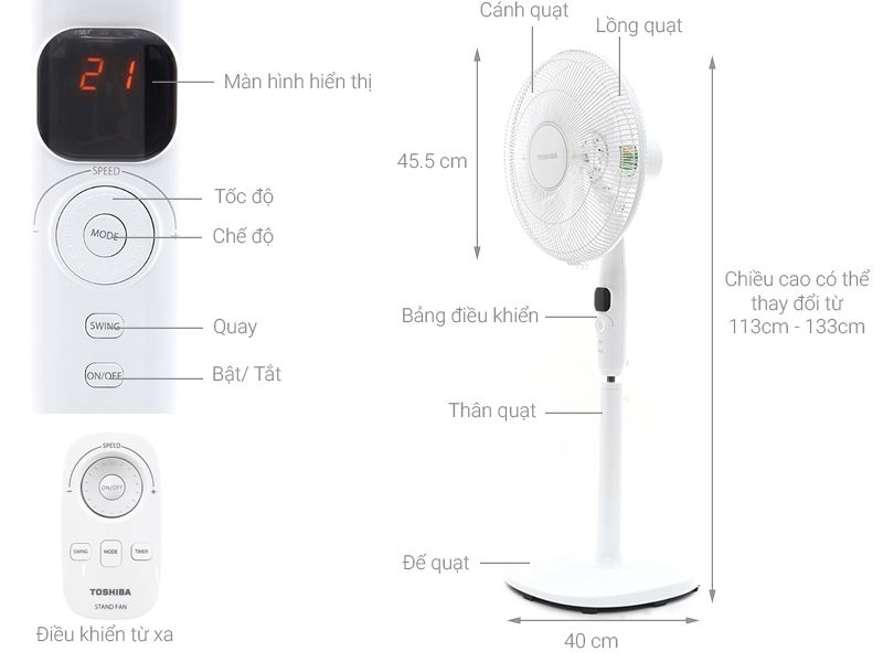 Quạt đứng Toshiba F-LSD10(W)VN - Remote