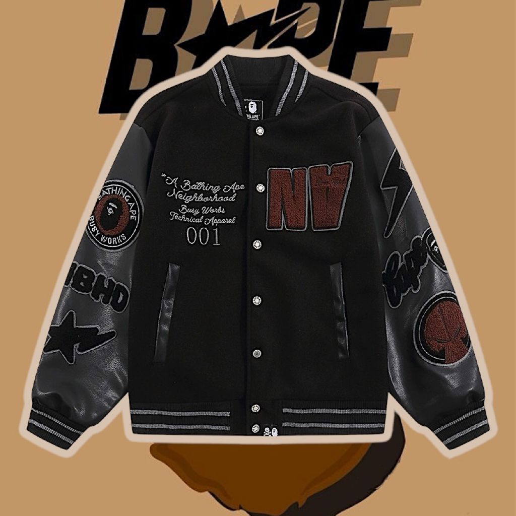 BAPE® x Neighborhood Numbering Exclusive Varsity Jacket Black