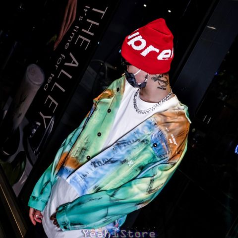  OFF-WHITE™ PAINTED DISTRESSED DENIM TRUCKER JACKET MULTICOLOR 