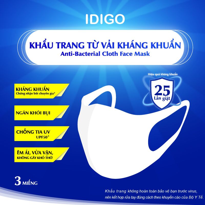 Khẩu trang 3D từ vải kháng khuẩn IDIGO AA0 - 0012