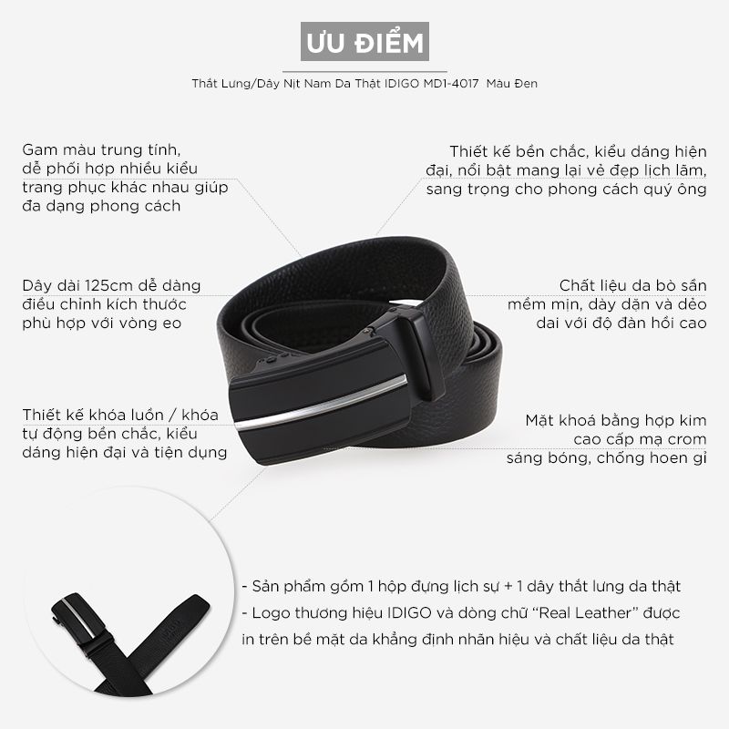 Thắt Lưng Nam Da Thật IDIGO MD1 - 4017 Màu Đen