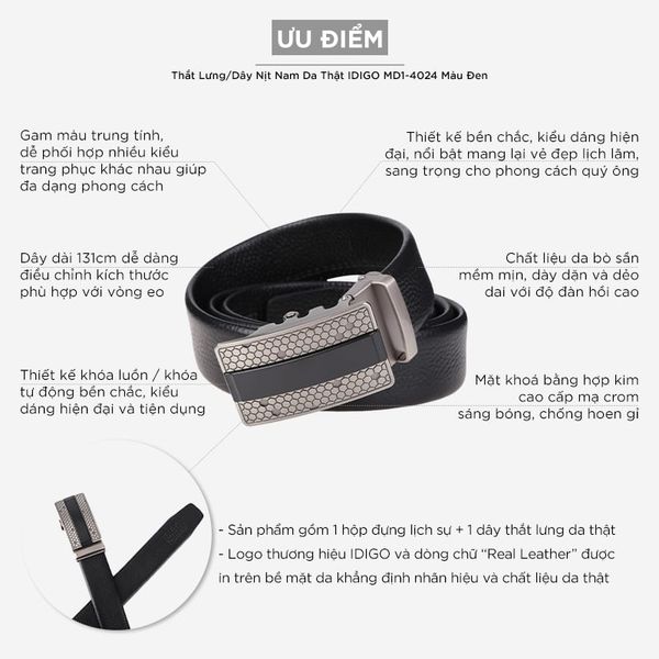 Thắt Lưng Nam Da Thật IDIGO MD1 - 4024 Màu Đen hình usp