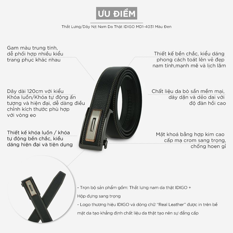 Thắt Lưng Nam Da Thật IDIGO MD1 - 4031 Màu Đen