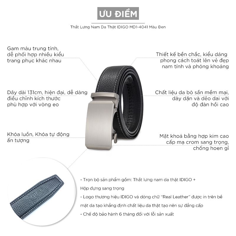 Thắt Lưng Nam Da Thật IDIGO MD1 - 4041 Màu Đen