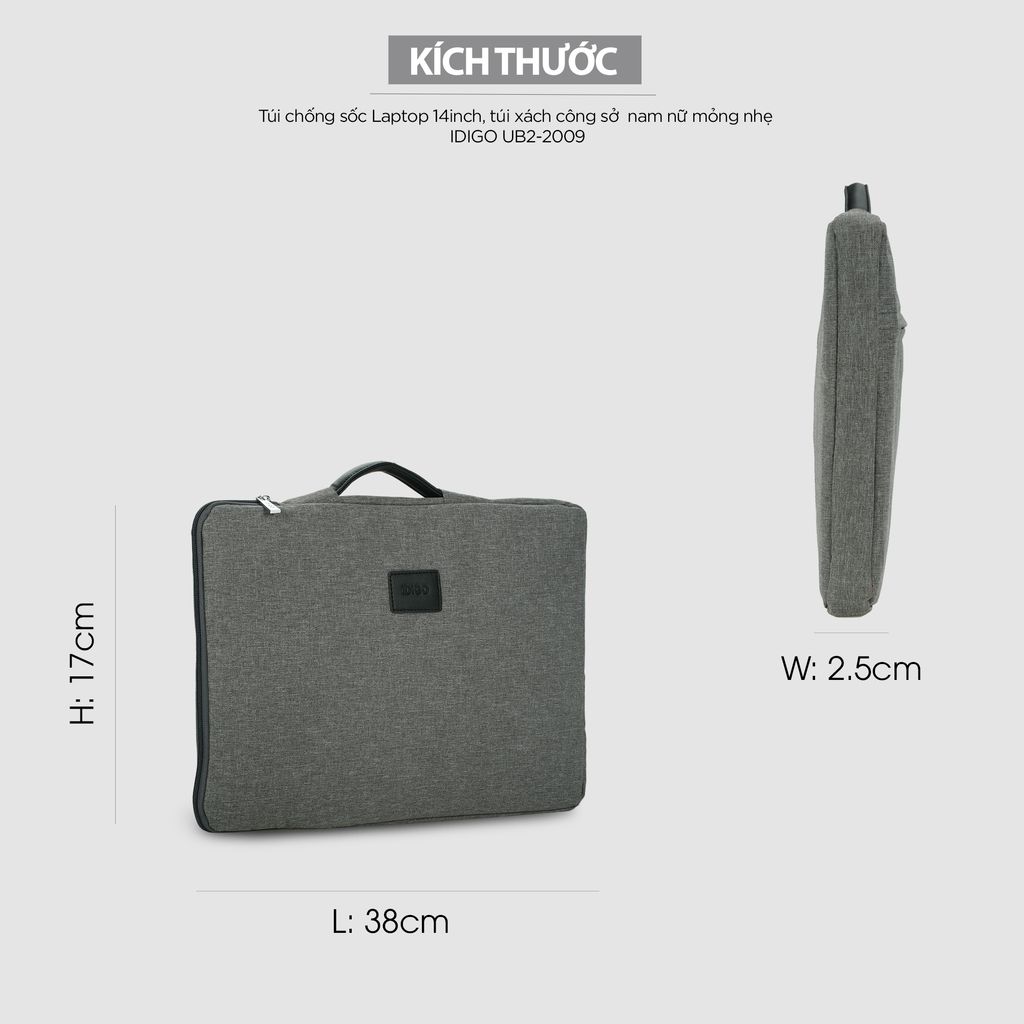 Túi chống sốc Laptop 14inch, túi xách công sở đựng máy tính nam nữ mỏng nhẹ vải bố jeans IDIGO UB2 - 2009