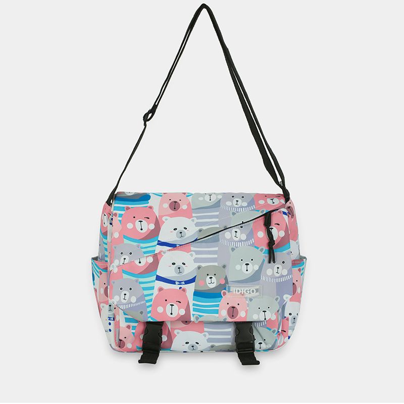 Túi đeo chéo đi học đựng vừa A4, túi đeo vai nữ du lịch vải Polyester hoạ tiết hoạt hình dễ thương IDIGO FF6 - 2012