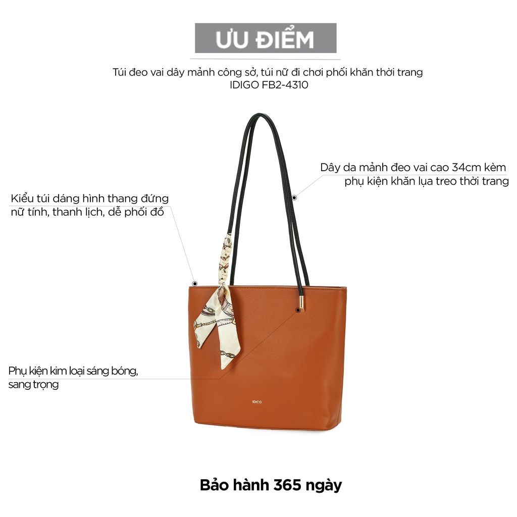 Túi đeo vai dây mảnh công sở, túi nữ đi chơi phối khăn thời trang IDIGO FB2 - 4310