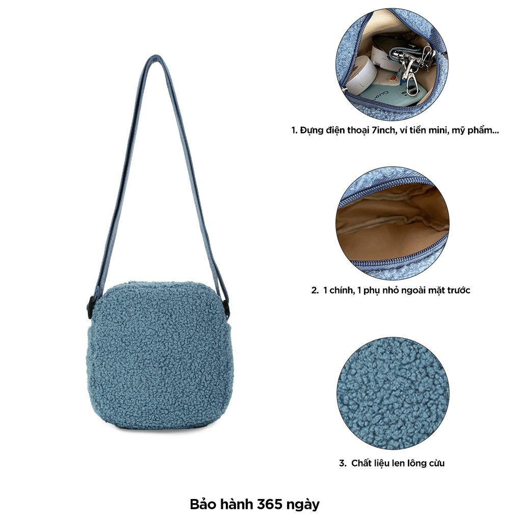 Túi đeo chéo đi chơi len lông cừu, túi đeo vai nữ xinh xắn IDIGO FF6 - 1233
