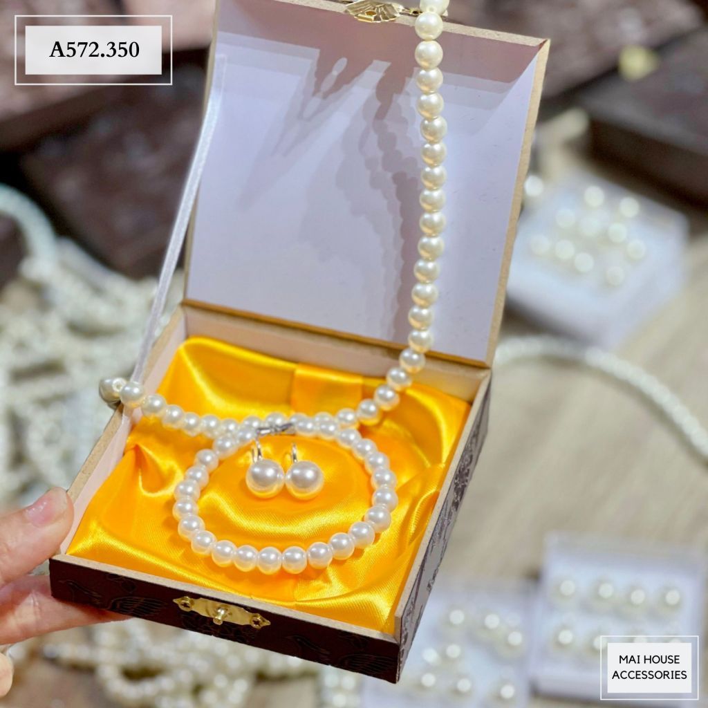 Set trang sức ngọc trai 3 món kèm hộp - A572