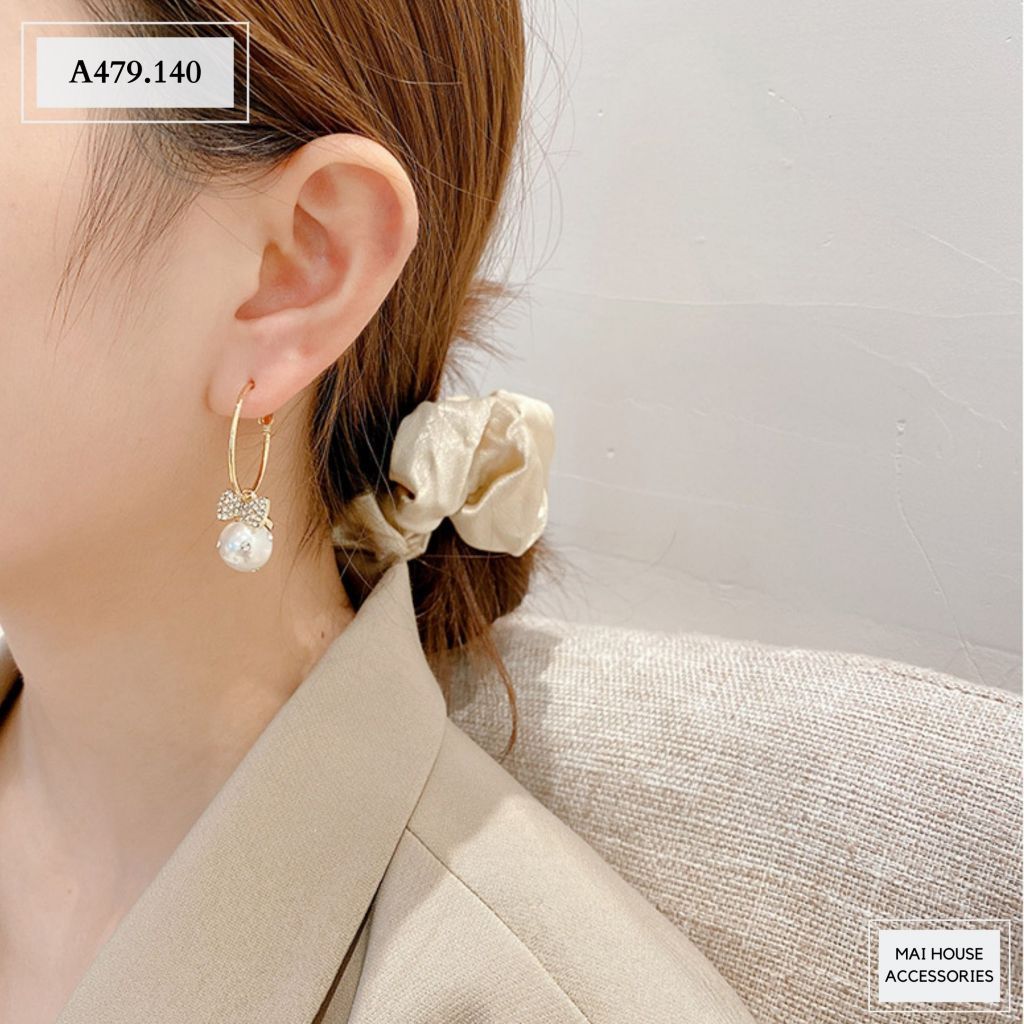 BÔNG TAI TRÒN ĐÍNH NƠ NGỌC A479