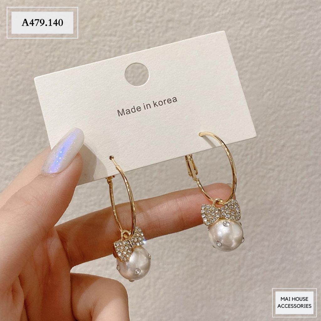 BÔNG TAI TRÒN ĐÍNH NƠ NGỌC A479