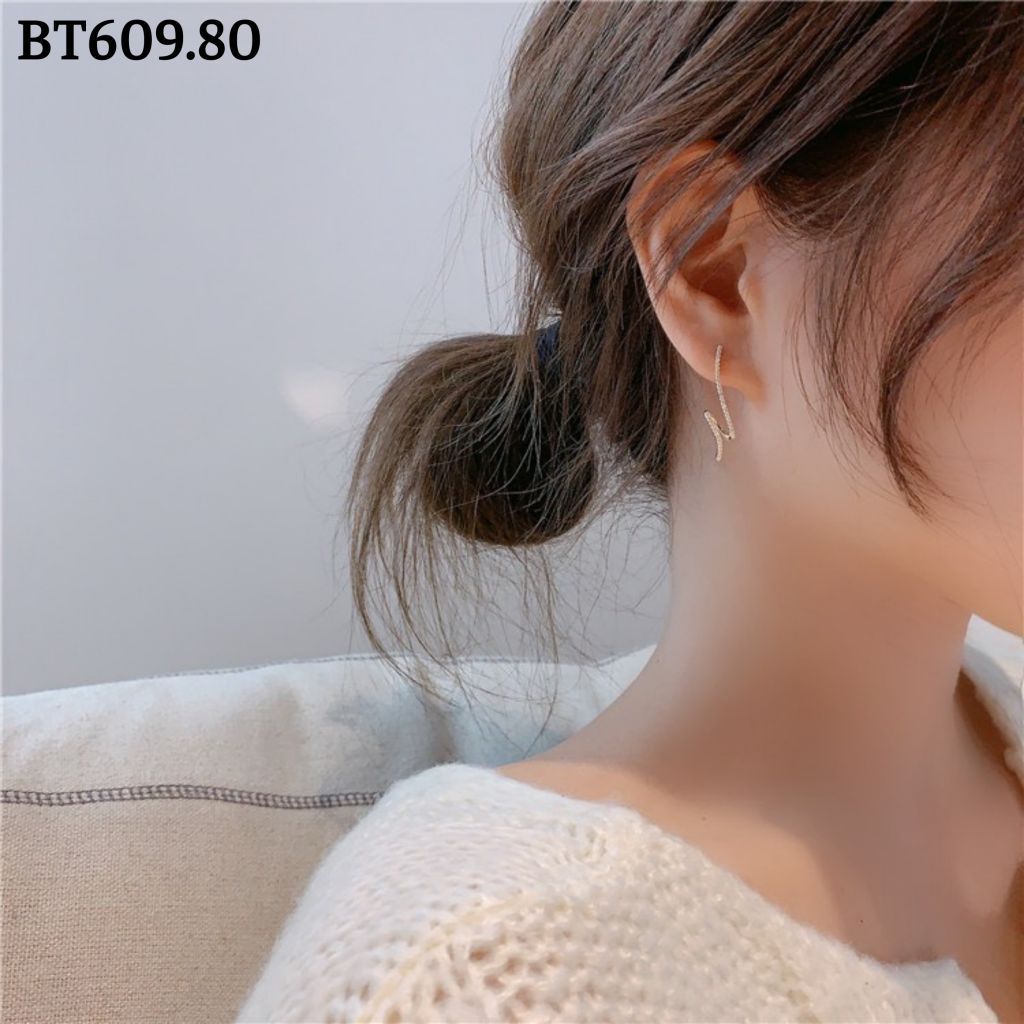 Bông tai kiểu dáng sợi mỏng đính đá - BT609