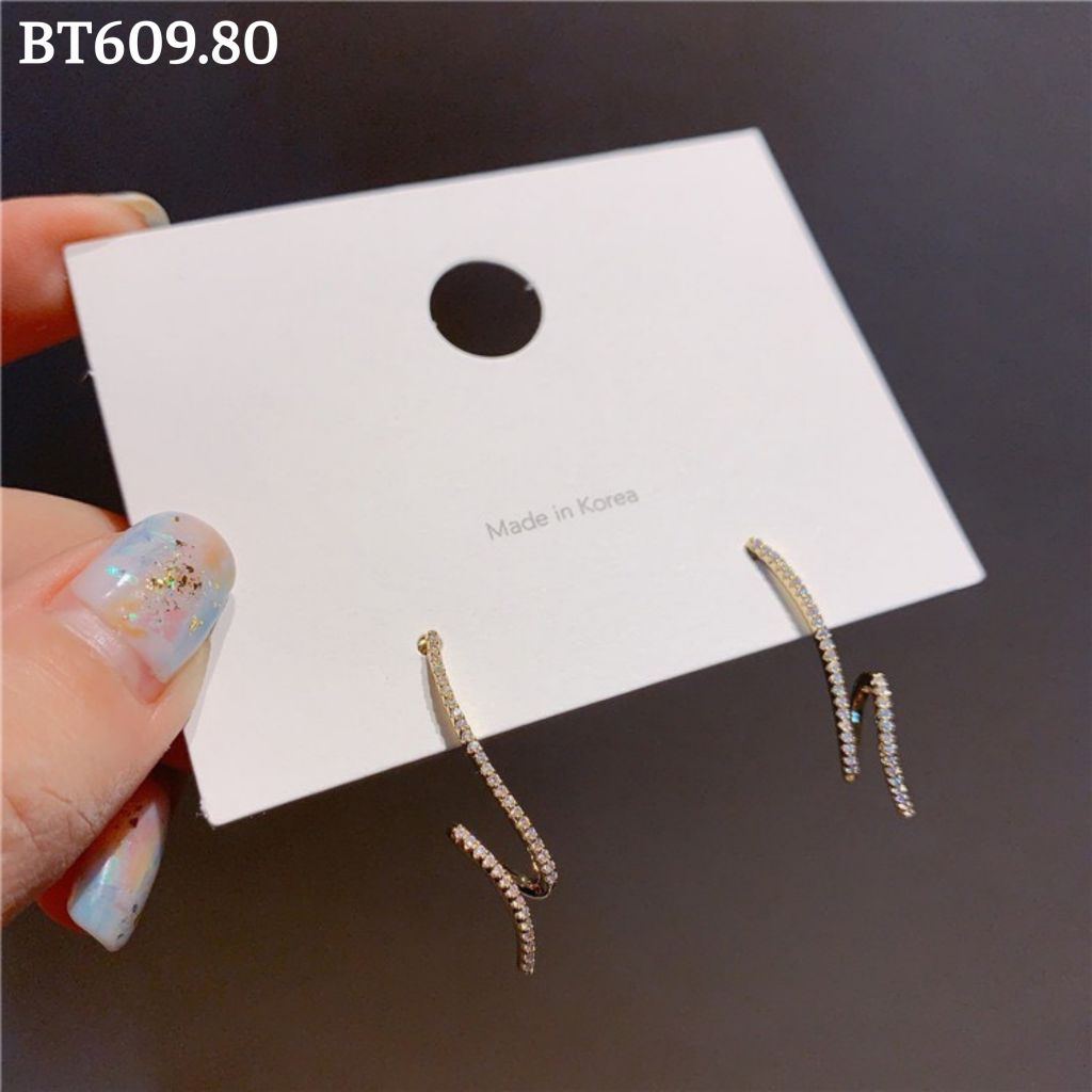 Bông tai kiểu dáng sợi mỏng đính đá - BT609