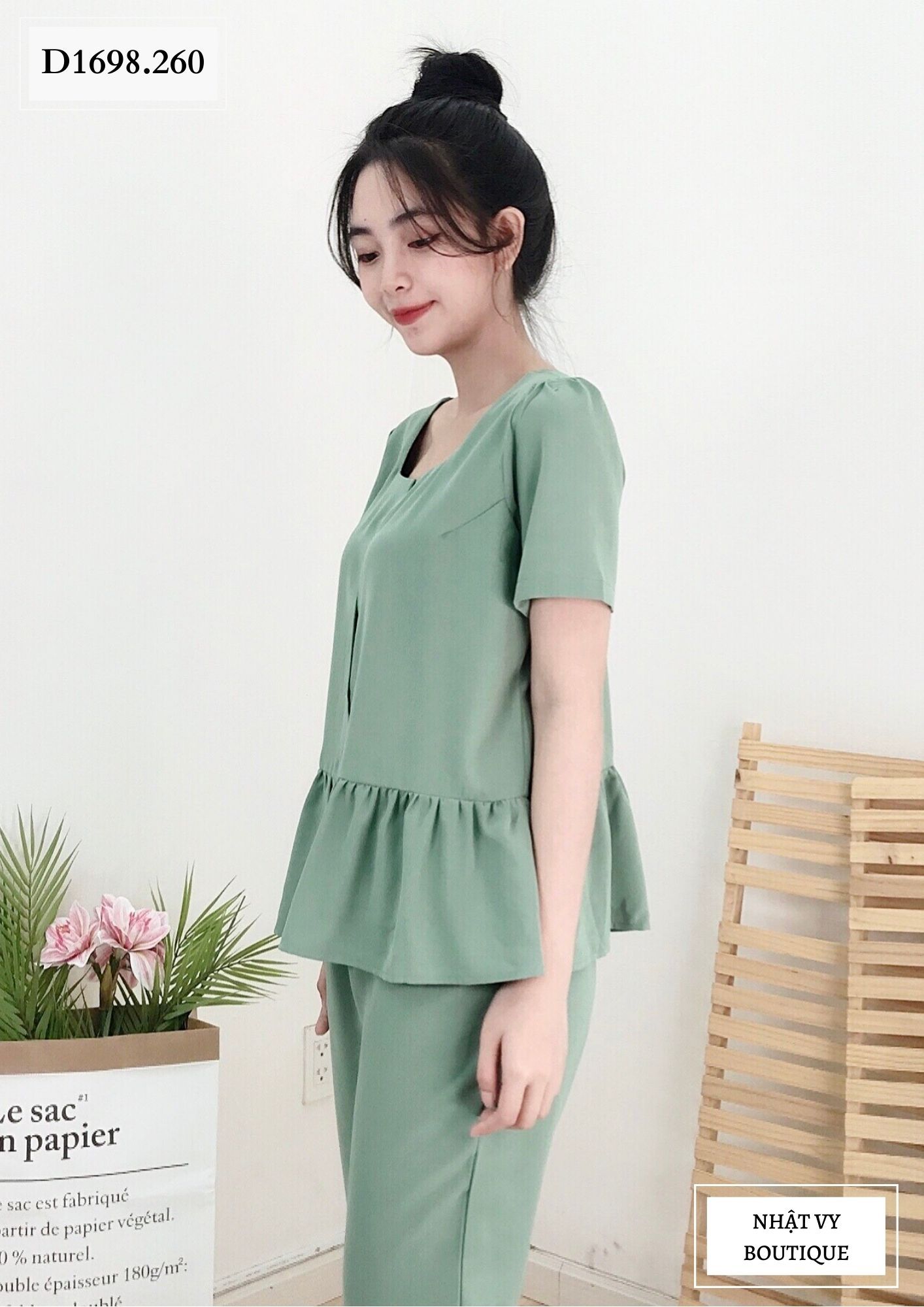 SET BỘ DÀI CỔ VUÔNG PHỐI BÈO - D1698