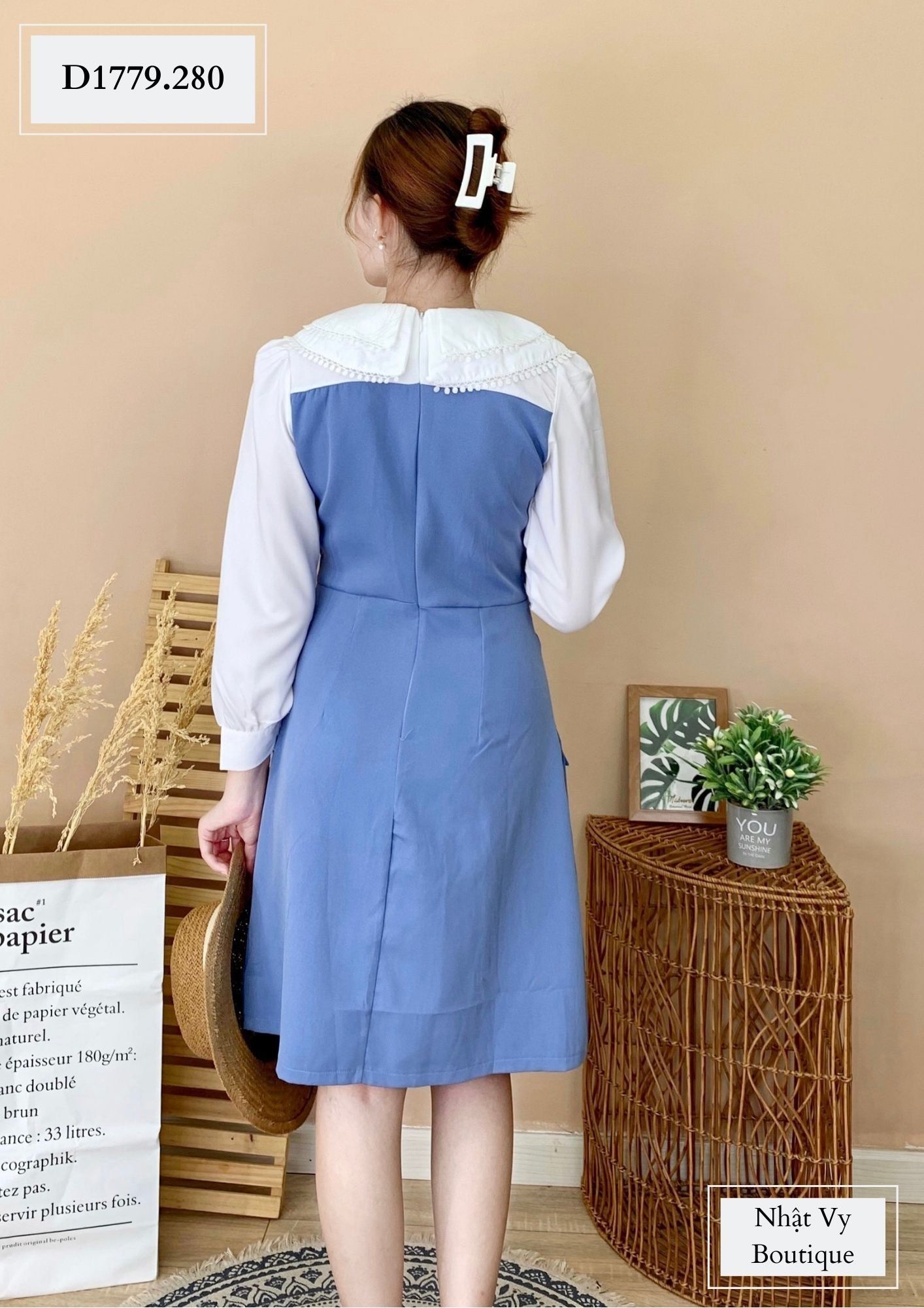 ĐẦM TAY DÀI PHỐI CỔ REN TRÒN - D1779