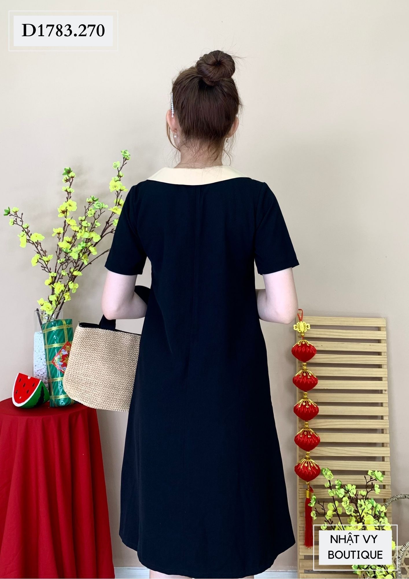 ĐẦM SUÔNG CỔ NỚ TÚI NHÚN - D1783