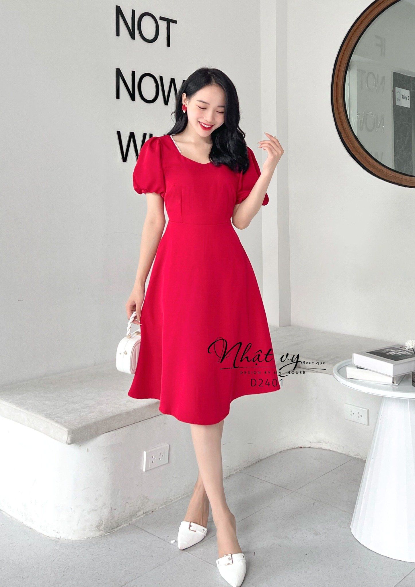 Đầm thiết kế đính ngọc dáng cổ vuông - D2401