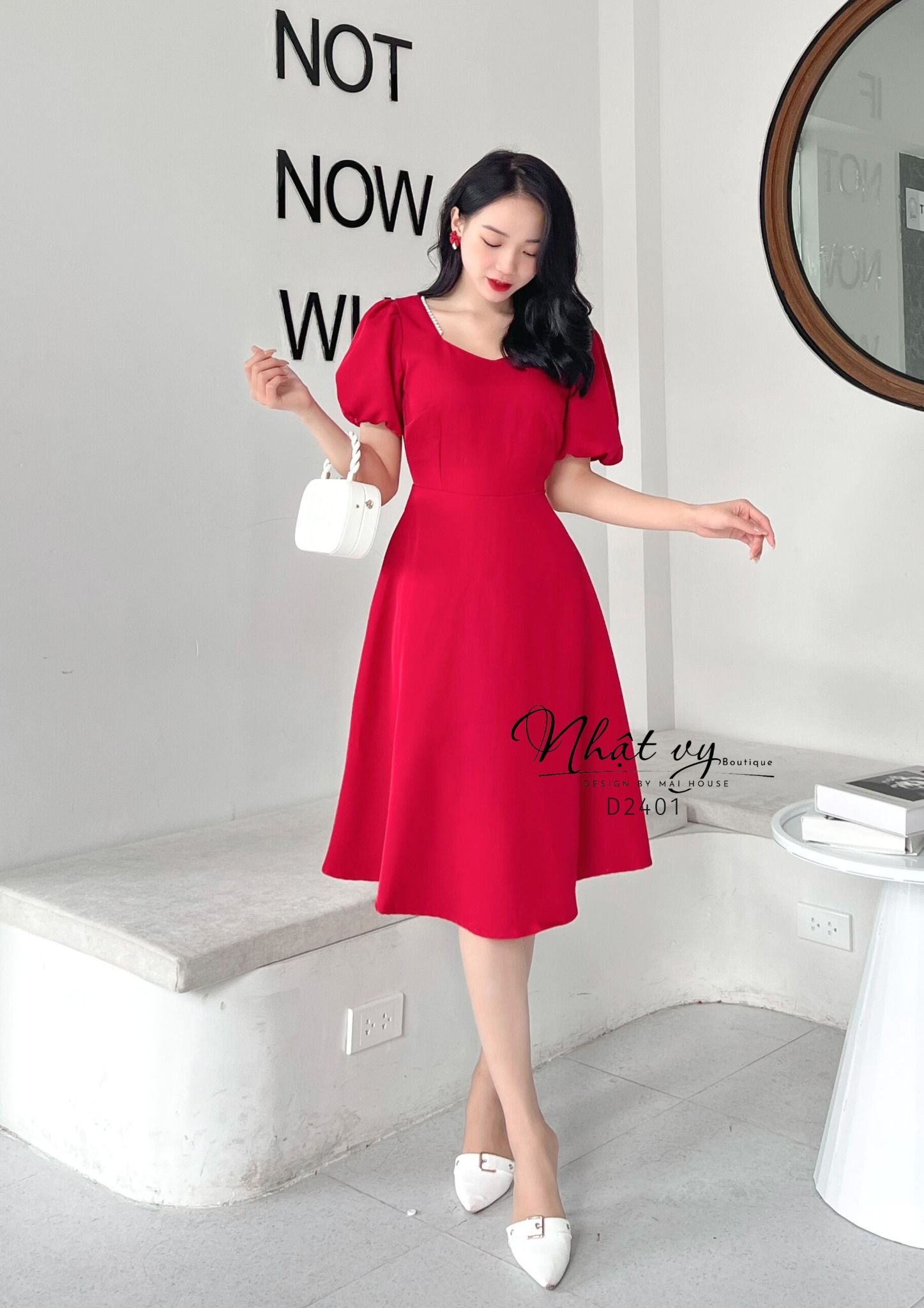 Đầm thiết kế đính ngọc dáng cổ vuông - D2401