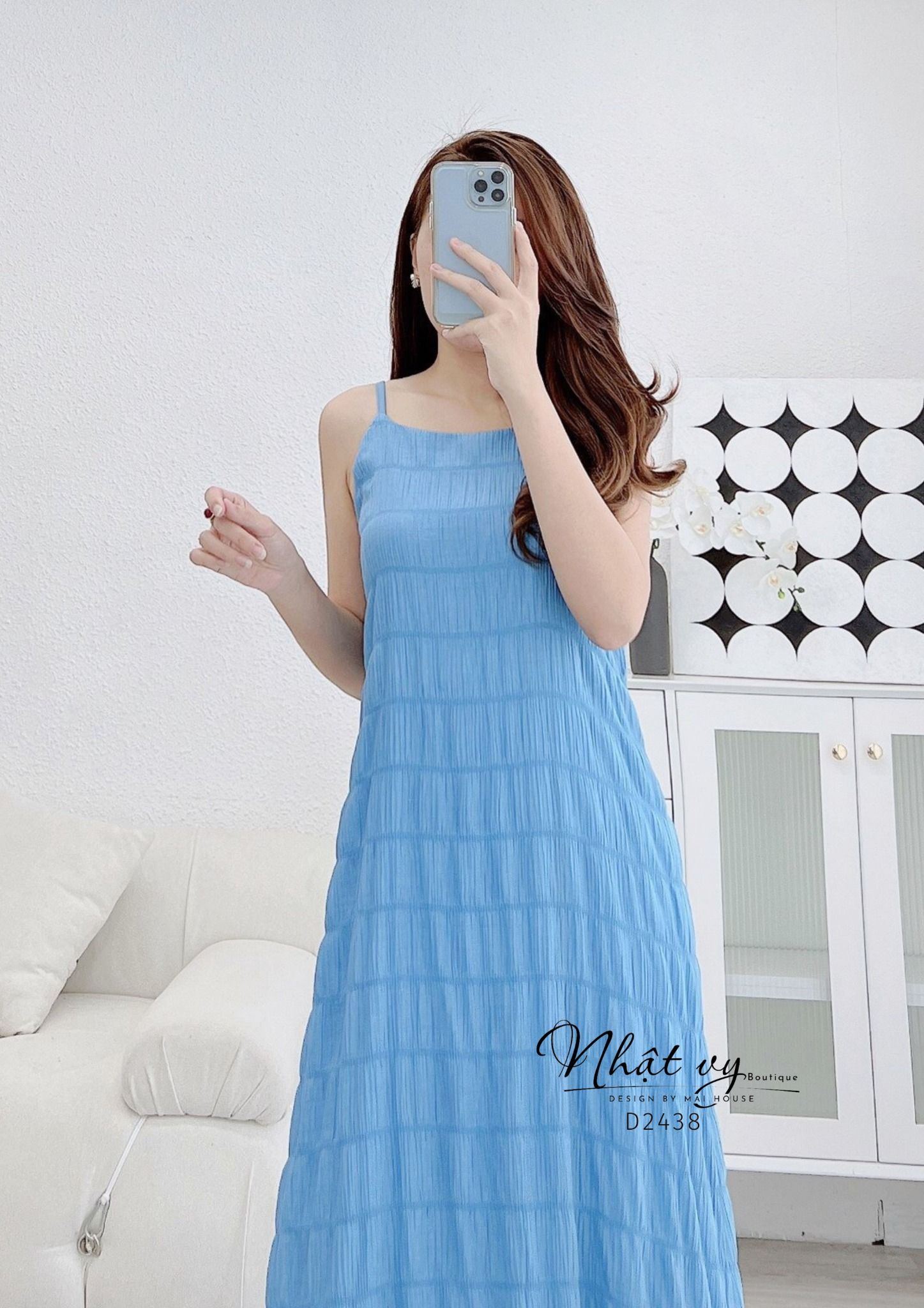 Đầm xốp 2 dây kiểu dáng maxi - D2438
