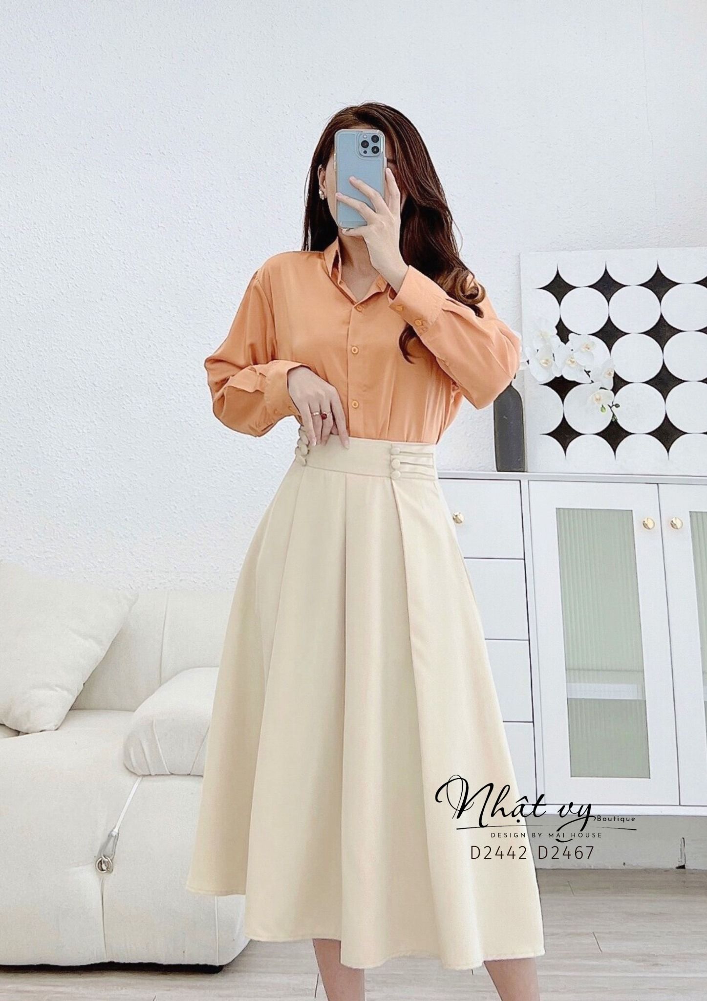 Chân váy dáng dài phối cúc dập ly - D2467