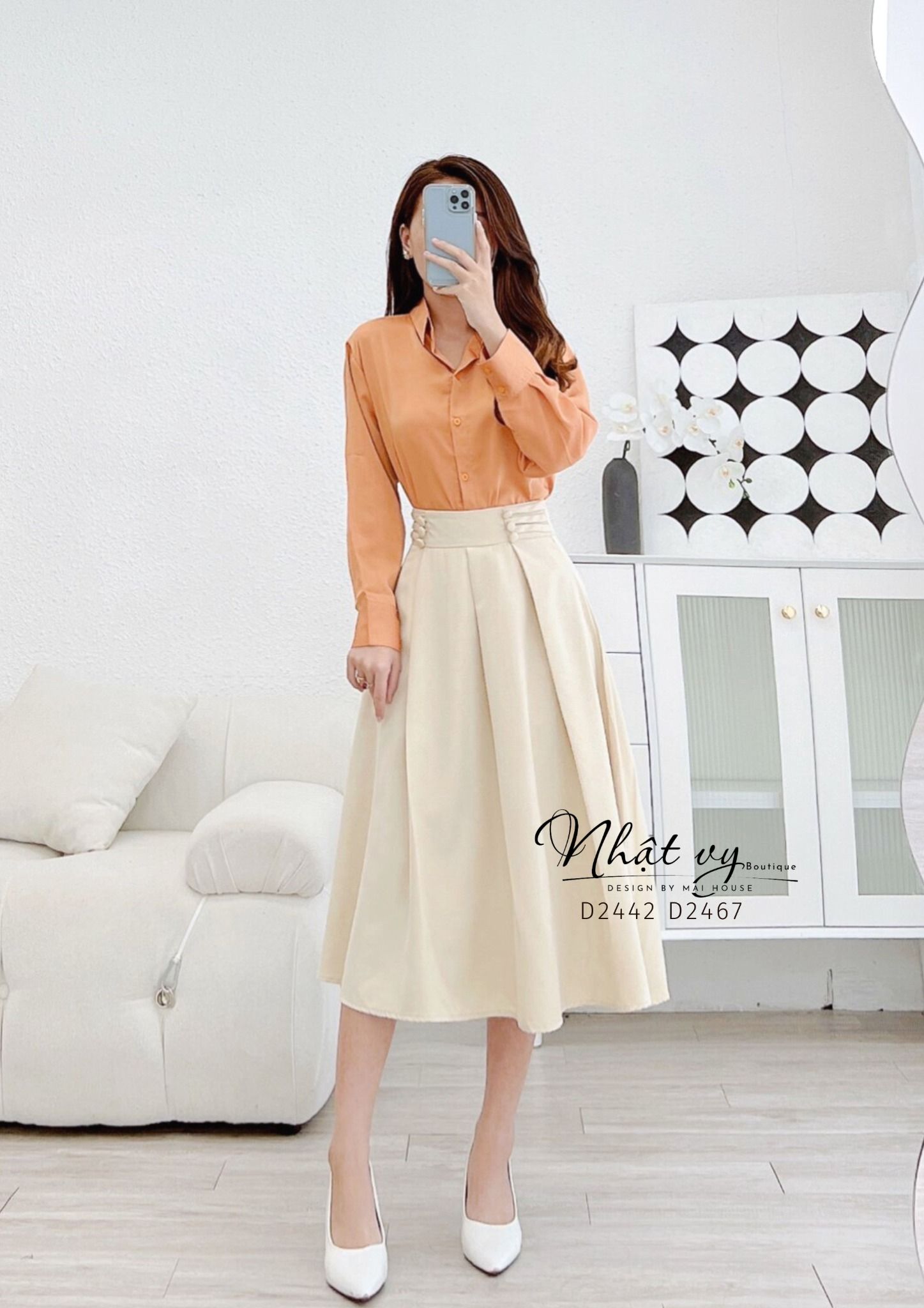 Chân váy dáng dài phối cúc dập ly - D2467