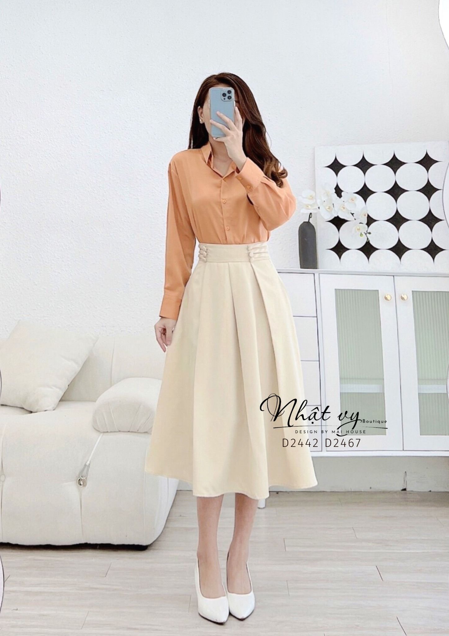 Chân váy dáng dài phối cúc dập ly - D2467