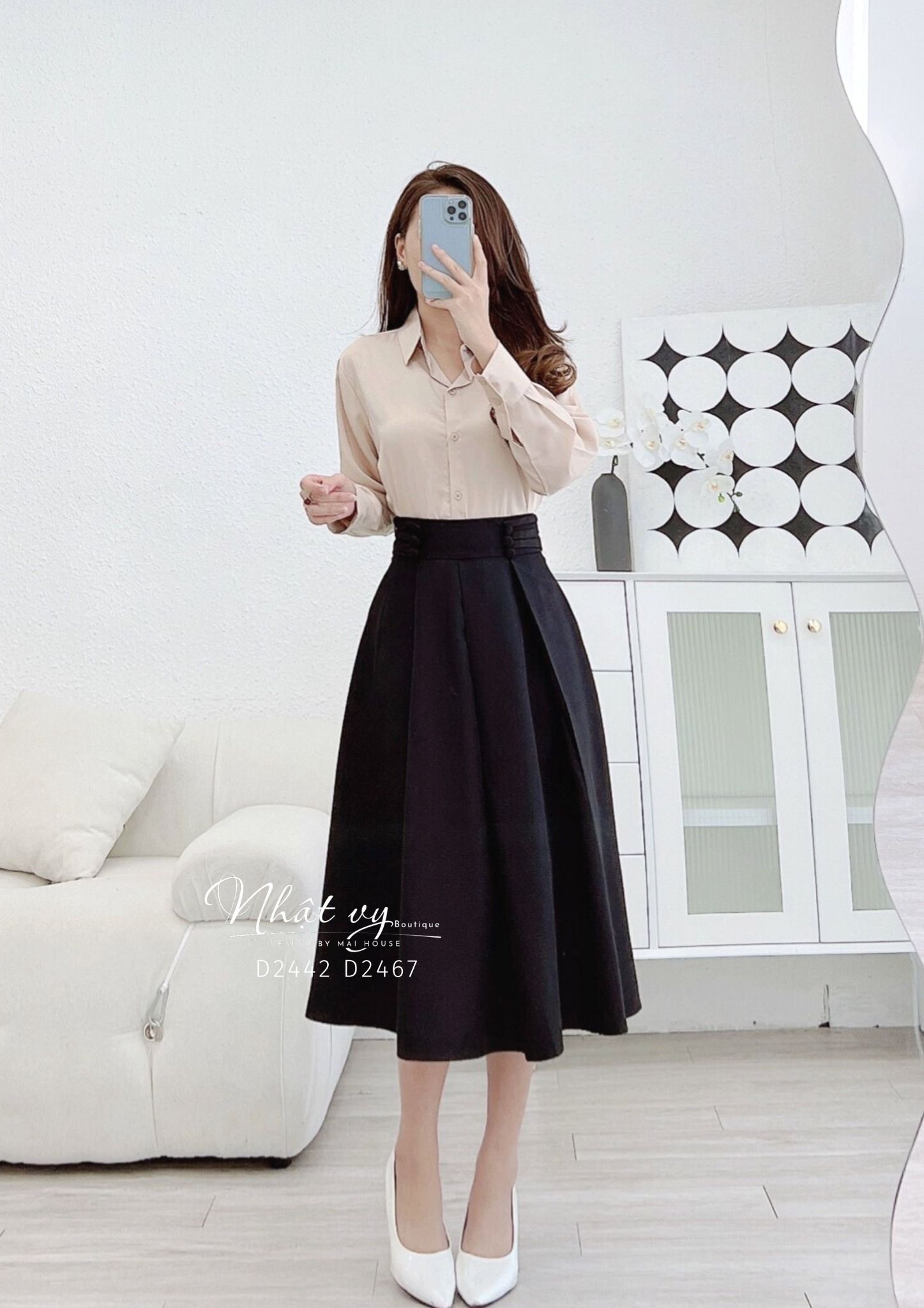 Chân váy dáng dài phối cúc dập ly - D2467