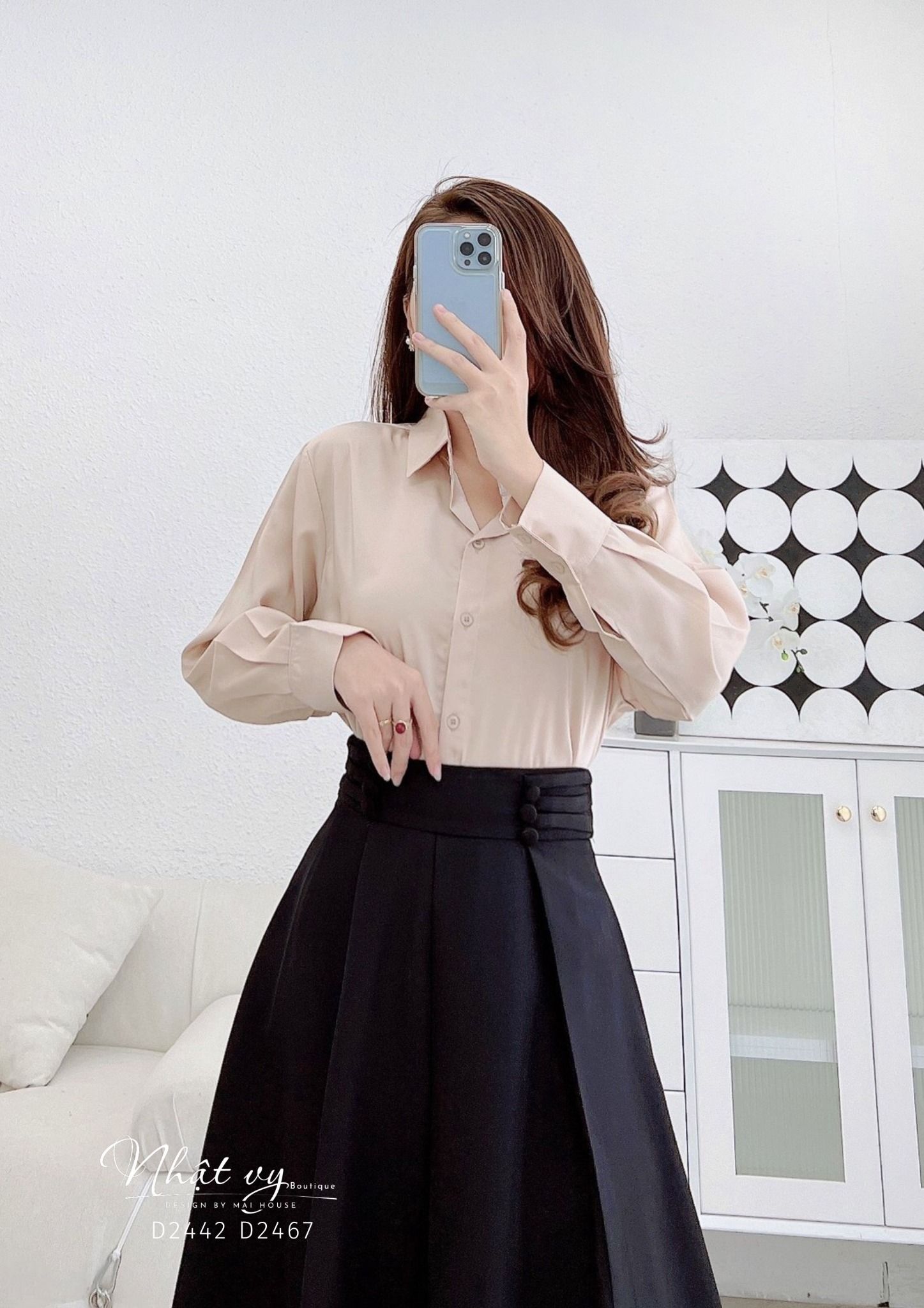 Áo sơ mi trơn dài tay kiểu đơn giản - D2442