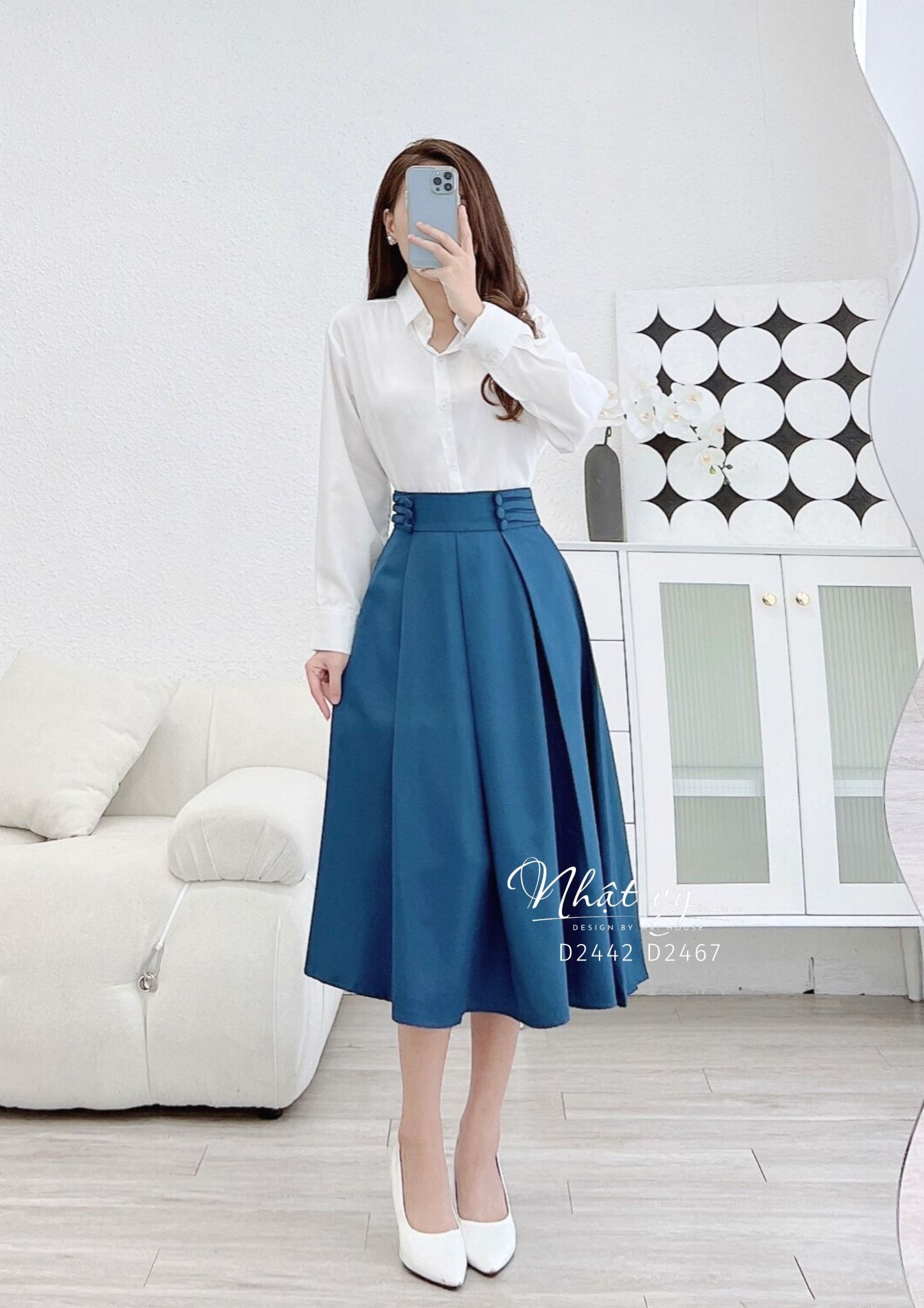 Chân váy dáng dài phối cúc dập ly - D2467