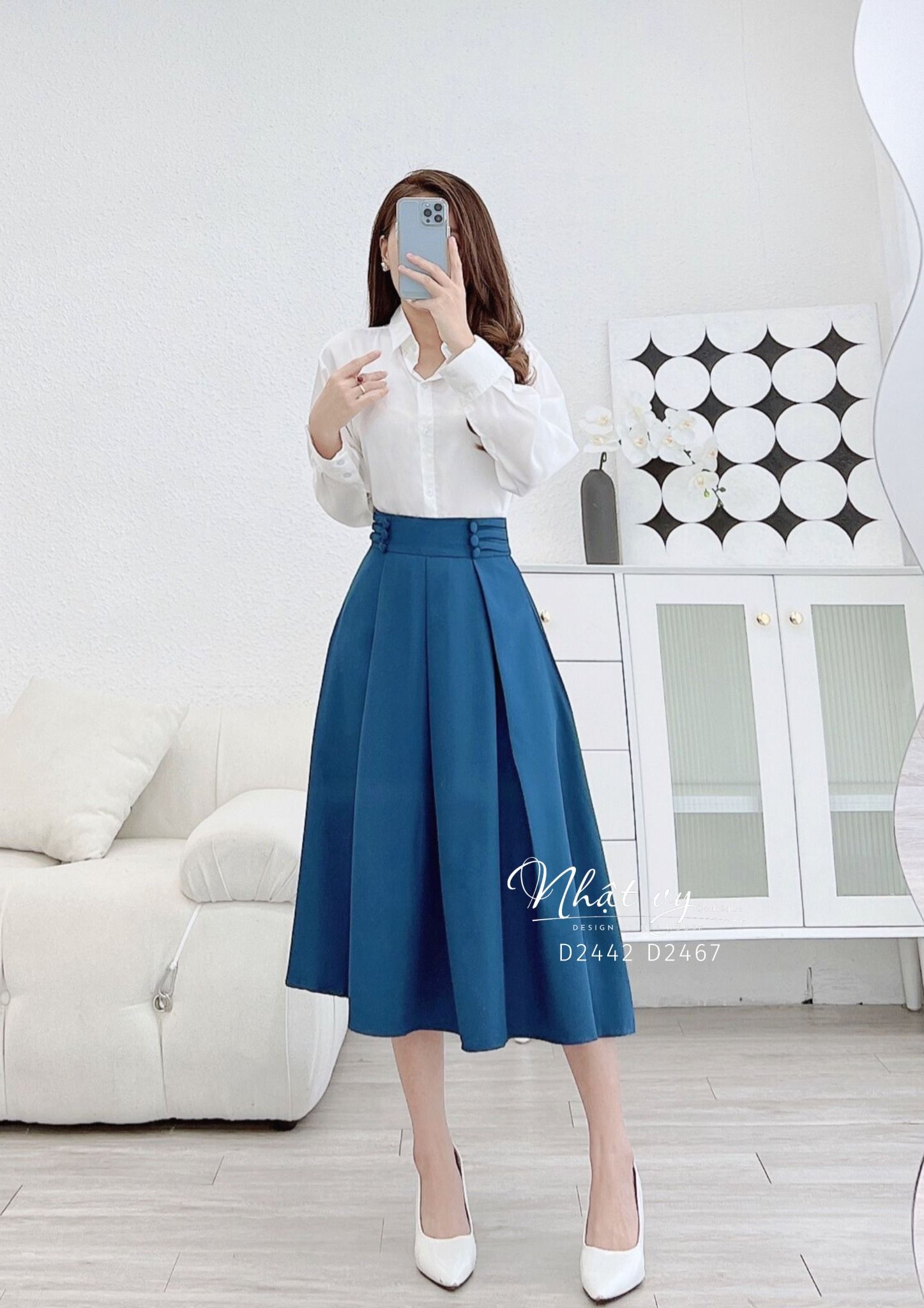 Chân váy dáng dài phối cúc dập ly - D2467
