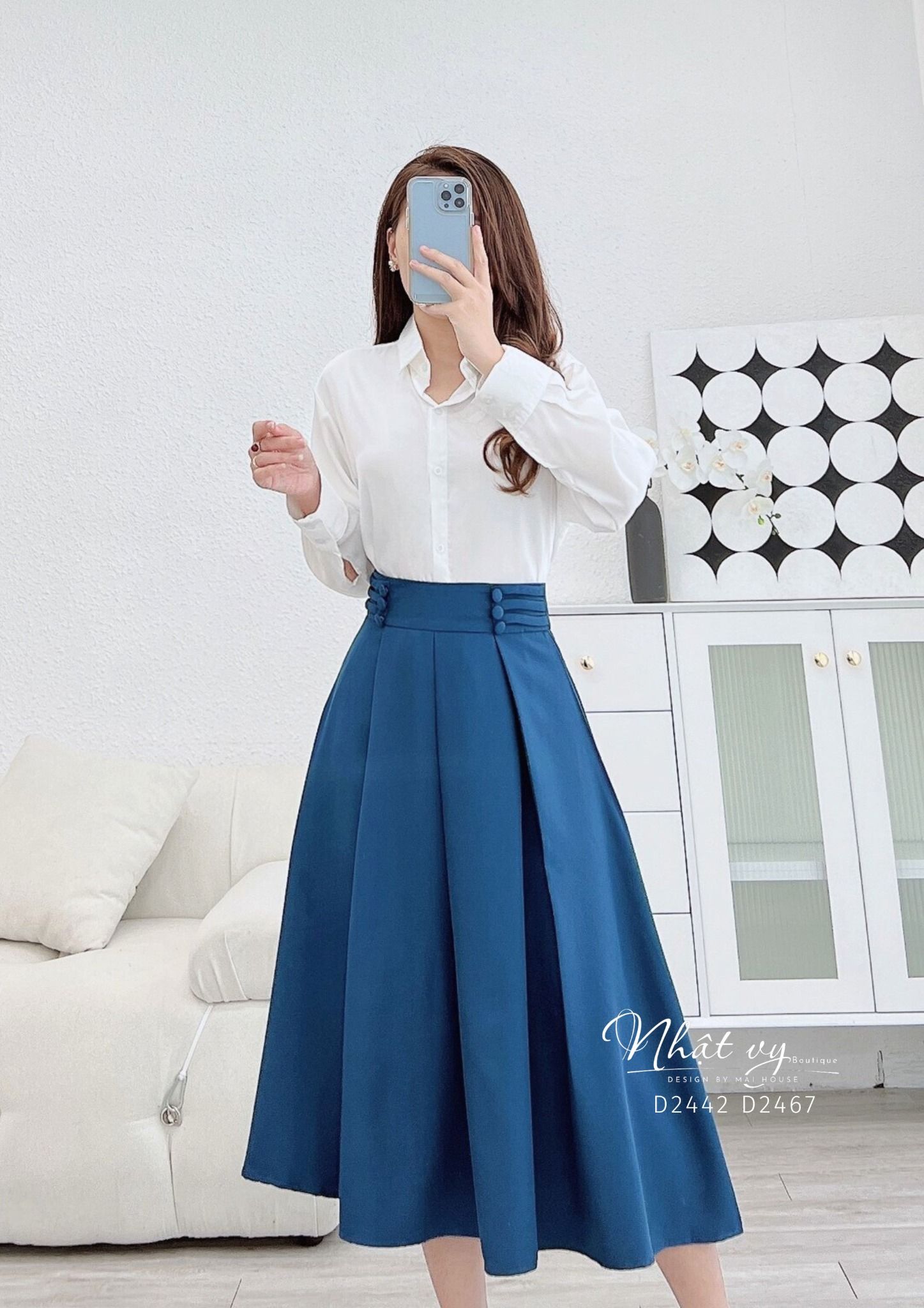 Chân váy dáng dài phối cúc dập ly - D2467