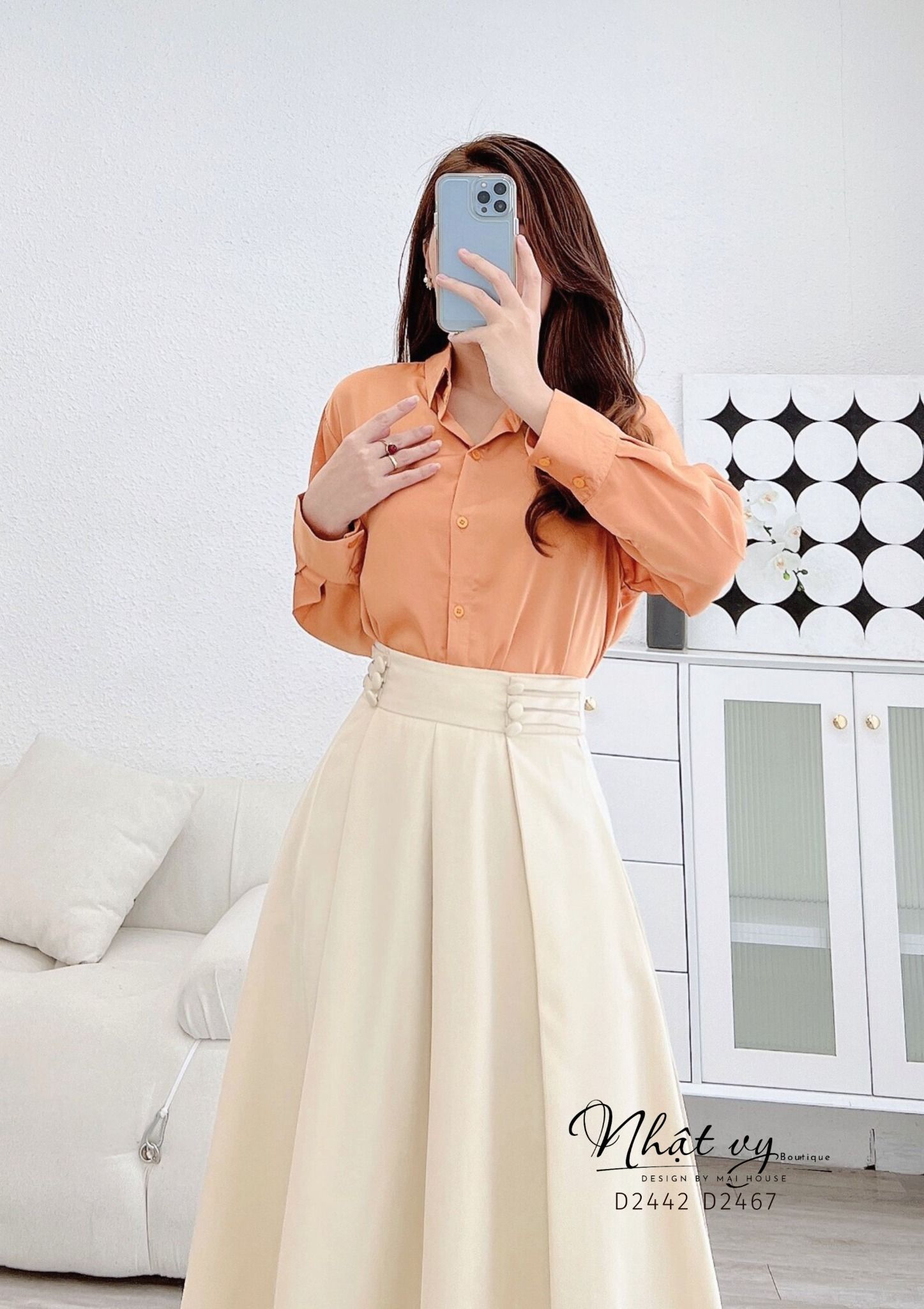 Chân váy dáng dài phối cúc dập ly - D2467