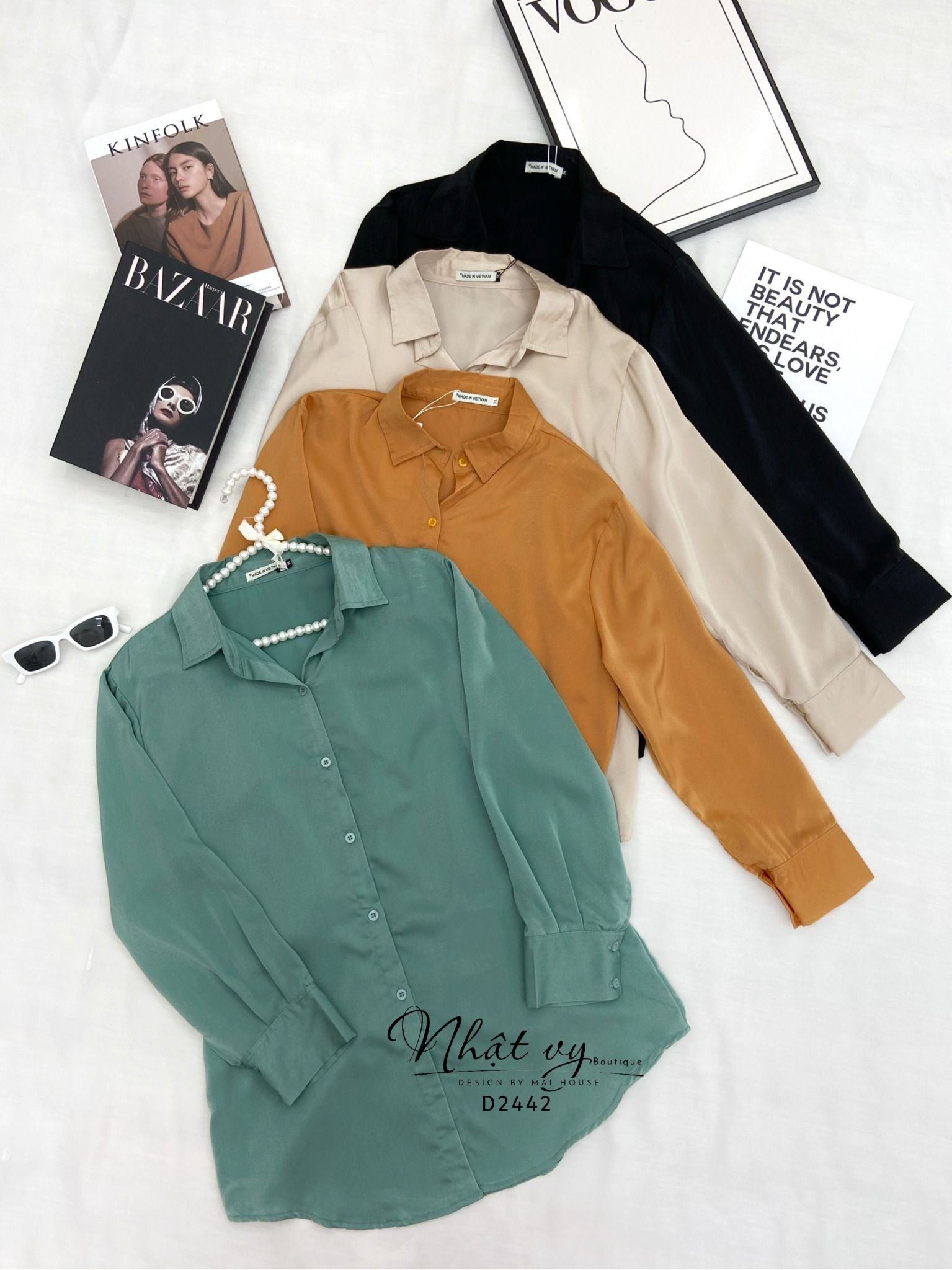 Áo sơ mi trơn dài tay kiểu đơn giản - D2442