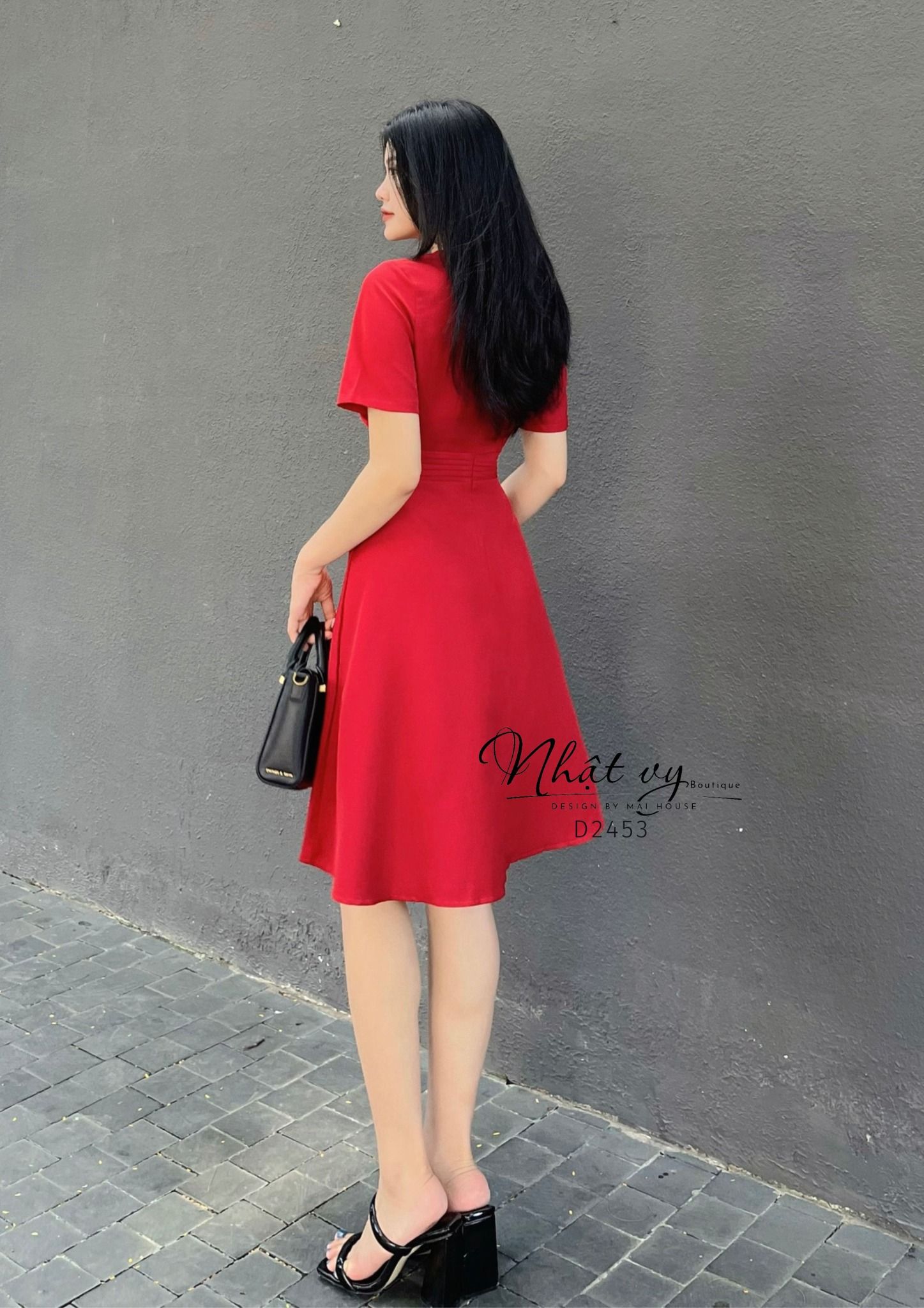 Đầm xếp ly eo cổ V form dáng xoè - D2453