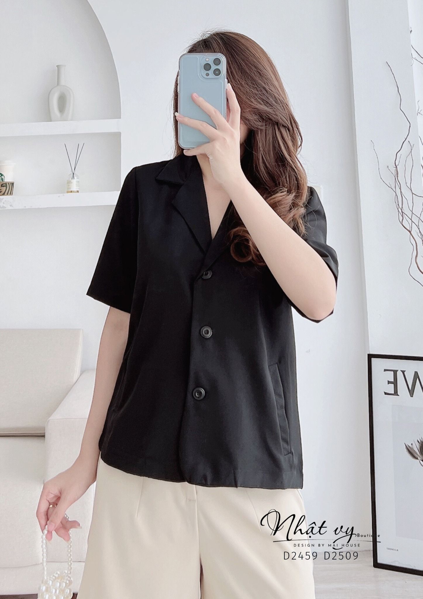 Áo cổ vest form dáng suông - D2459