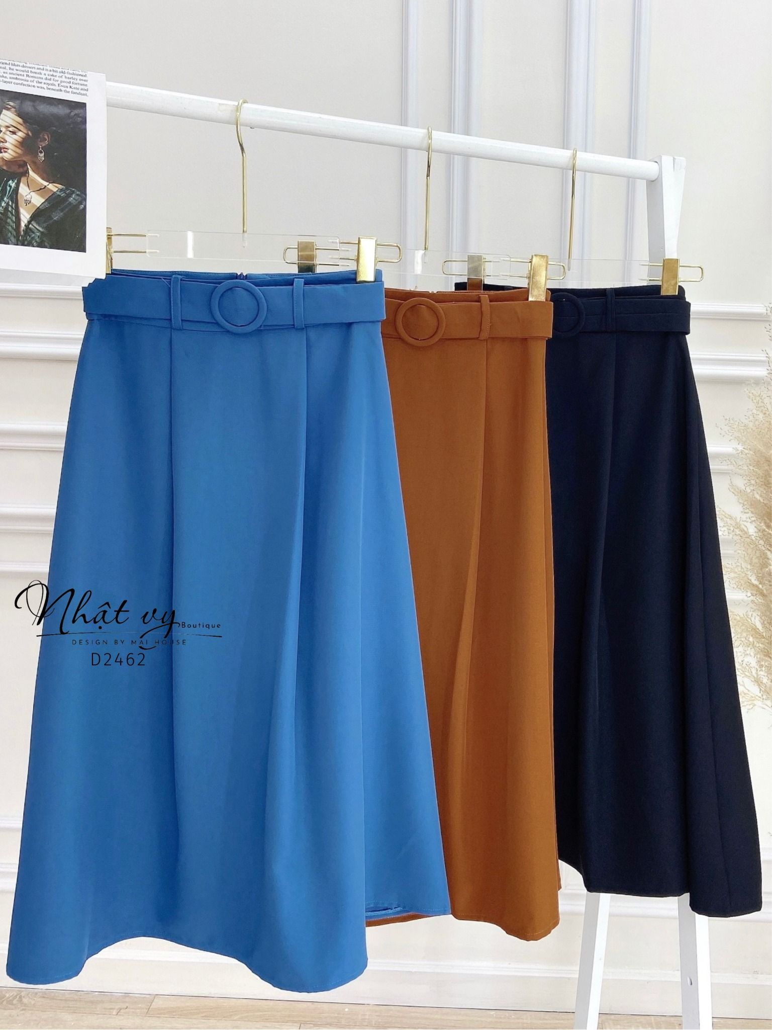 Chân váy công sở dáng dài kèm belt rời - D2462