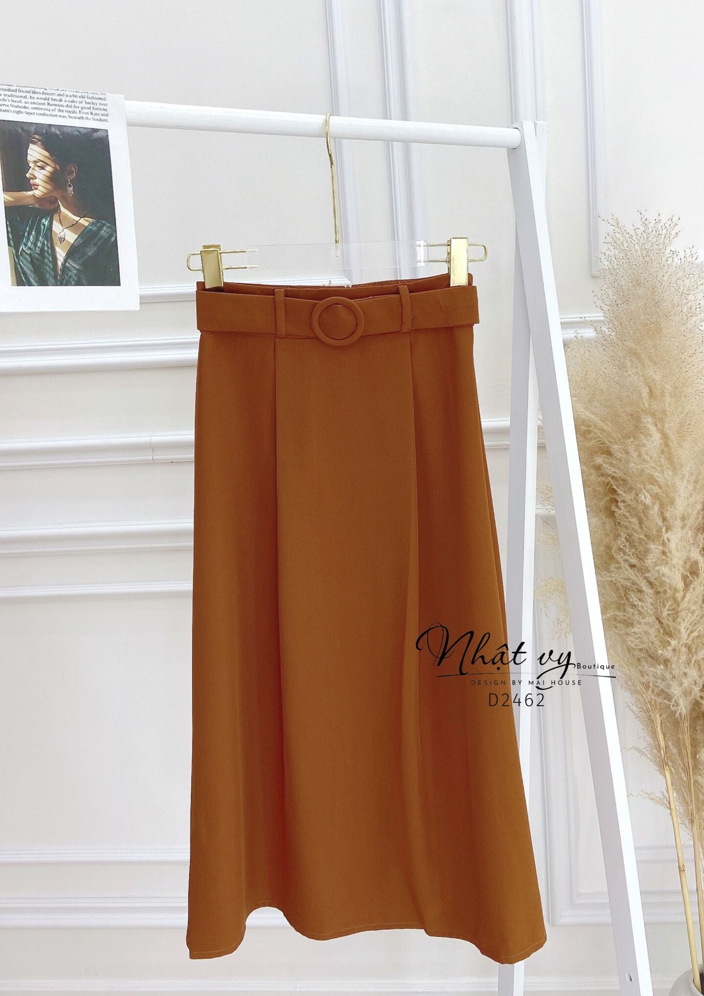 Chân váy công sở dáng dài kèm belt rời - D2462